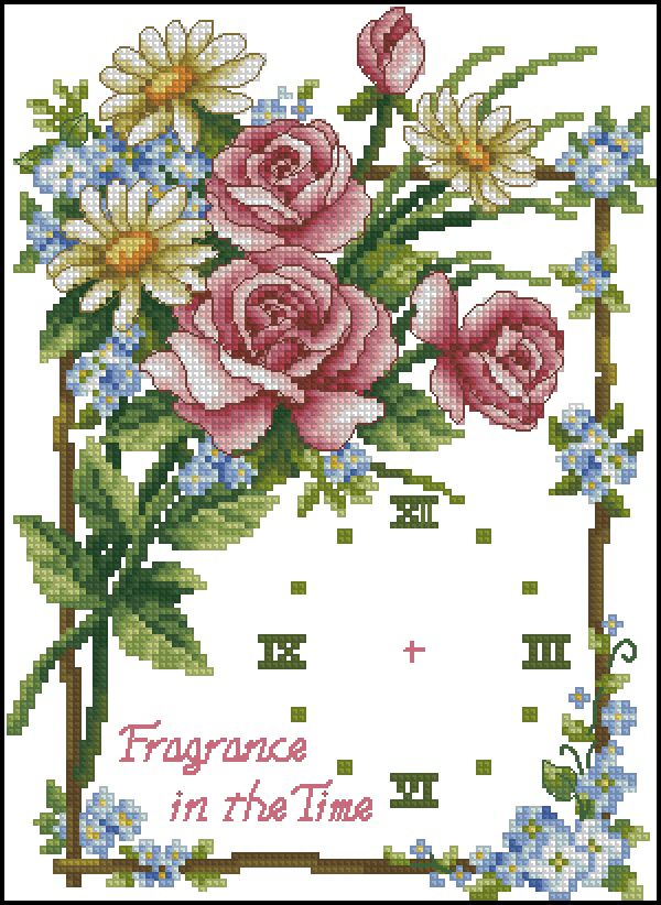 схема вышивки крестом цветочные часы - летний букет