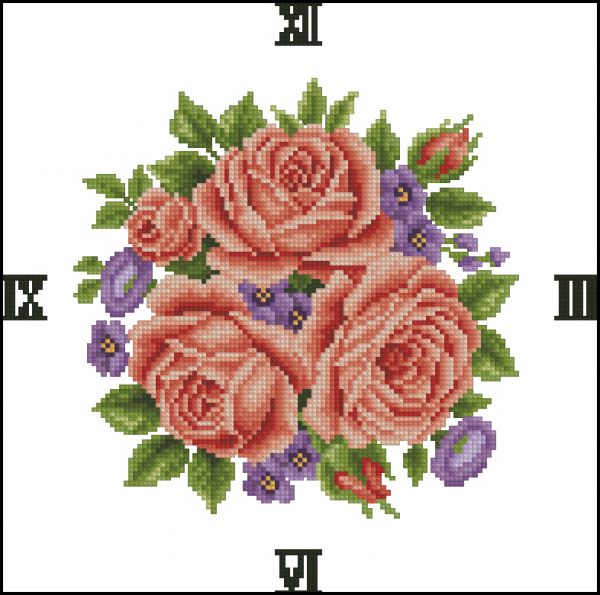 схема вышивки крестом часы с розами