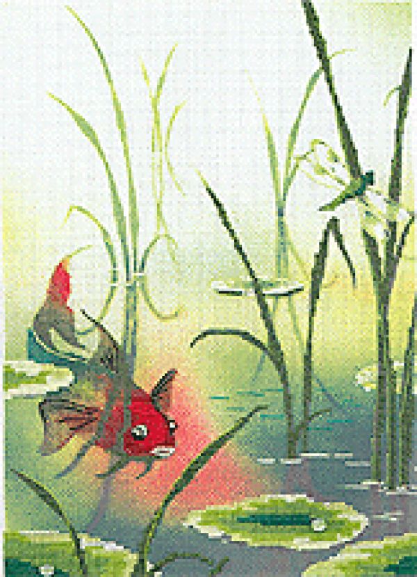 схема вышивки крестом рыбка в пруду