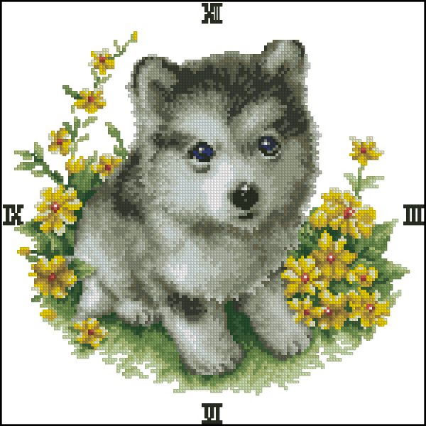 схема вышивки крестом часы мой пес