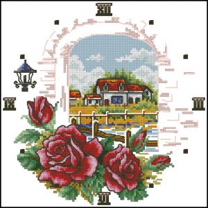 схема вышивки крестом часы с видом на дом