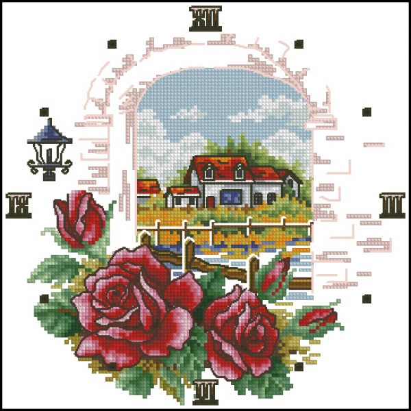 схема вышивки крестом часы с видом на дом
