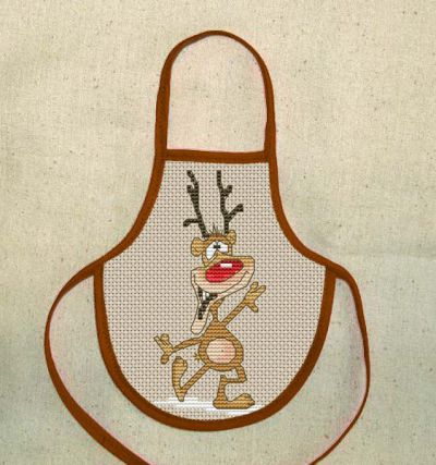 схема для вышивки крестом Фартух на бутылку - веселый олешка