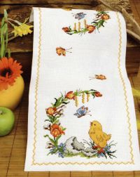 схема вышивки пасхальной салфетки  с цыплятами