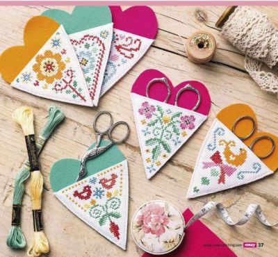 схема вышивки крестом мини мотивов для чехольчиков для ножниц