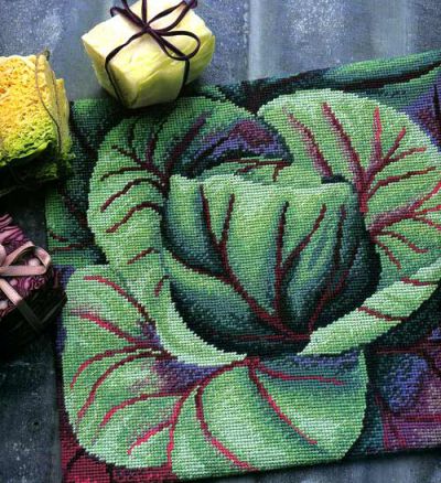 Вышивка крестом Подушка - капуста