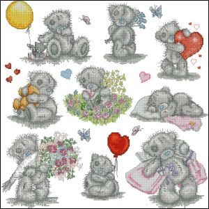 Вышивка крестом Семплер с мишками Тедди