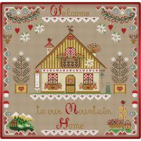 схема вышивки Новогодний домик подушка - семплер