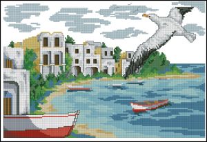 схема вышивки крестом морской пейзаж с чайкой