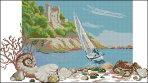 Морской пейзаж с ракушками 3ч.