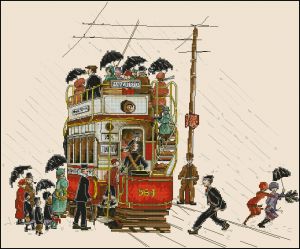 схема для вышивки крестом Дождливый трамвай