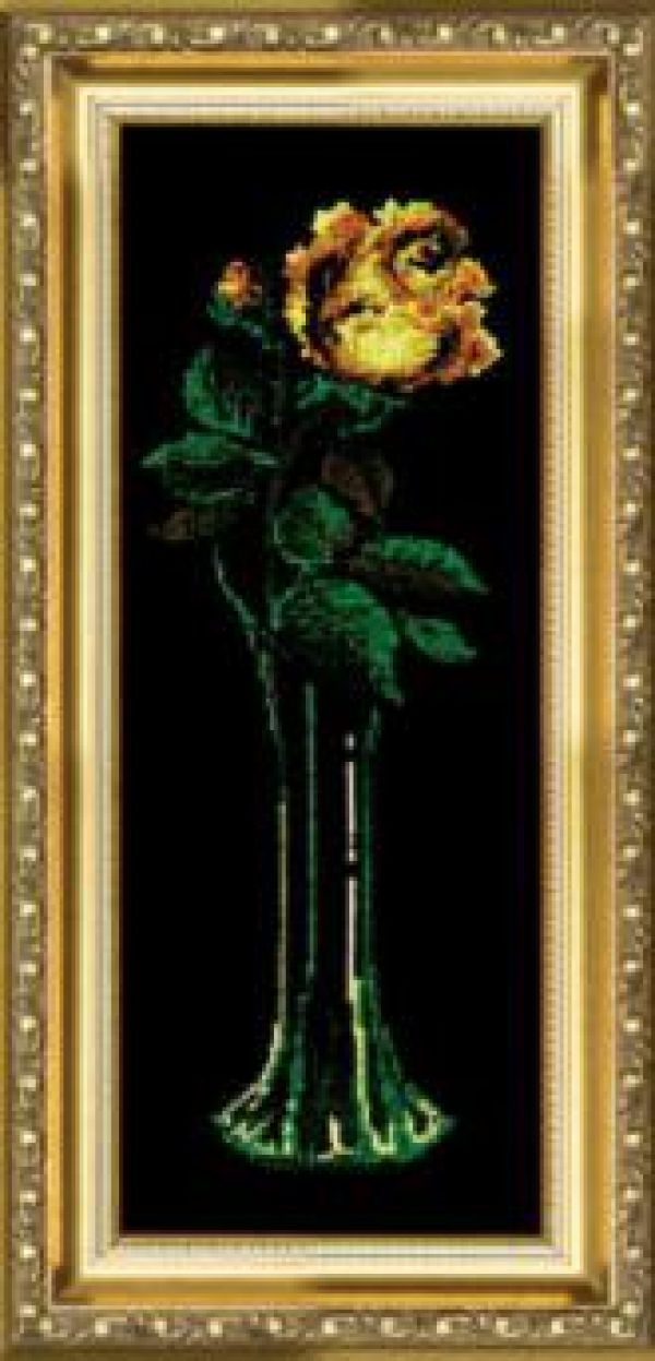 вышивка крестом желтая роза в вазе