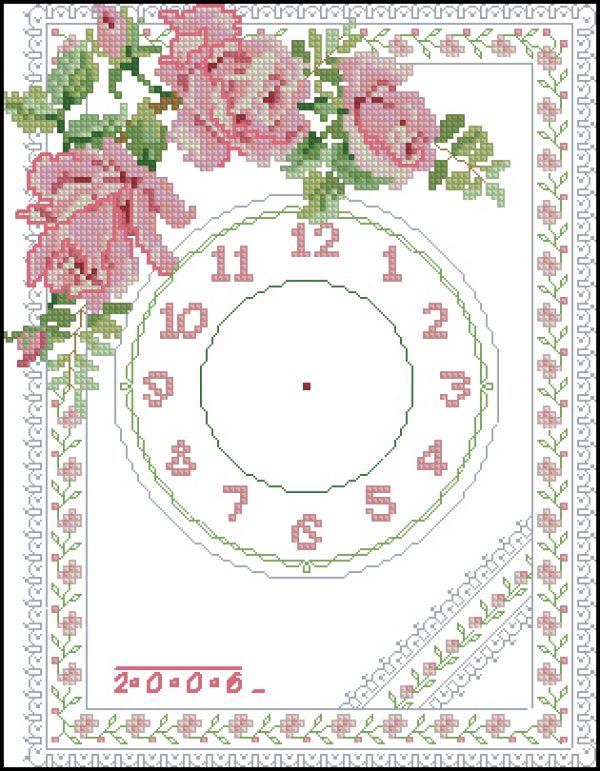 схема вышивки крестом часы кружевные цветы
