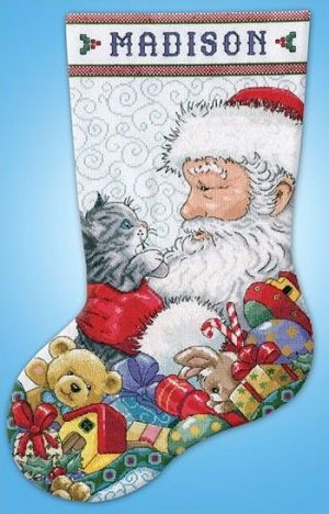 Новогодний носок с Сантой и подарками