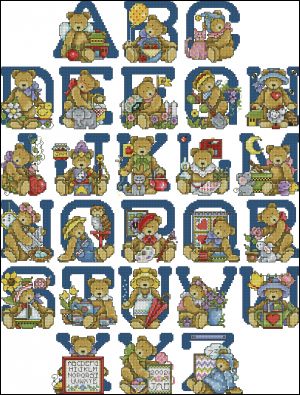 Вышивка крестом Английский алфавит с мишками