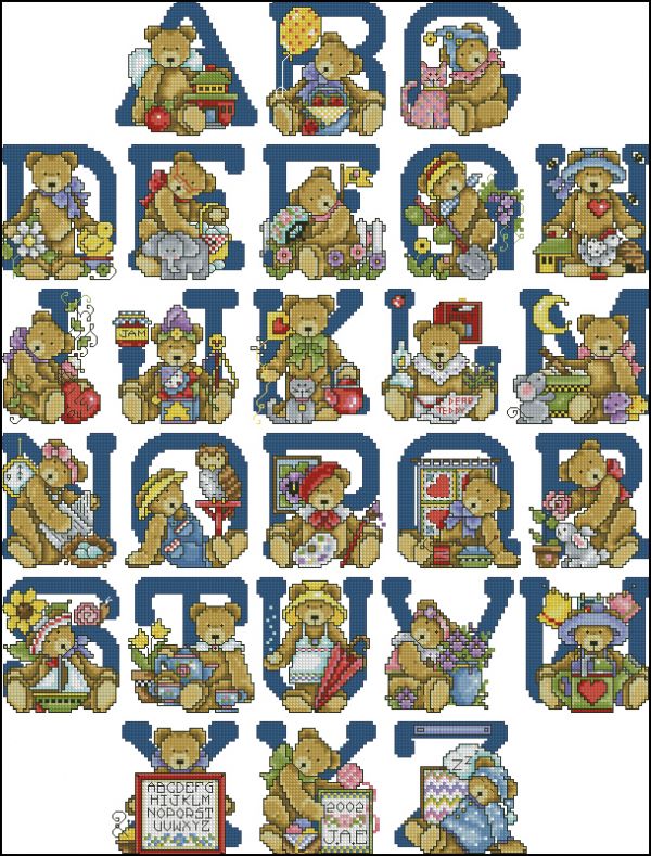 Вышивка крестом Английский алфавит с мишками