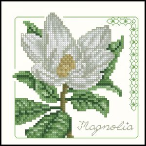 Вышивка крестом с элементами блекворк Белая магнолия