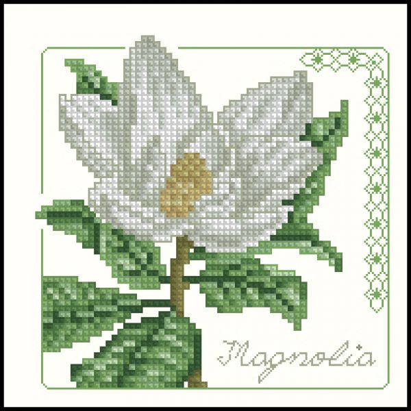 Вышивка крестом с элементами блекворк Белая магнолия