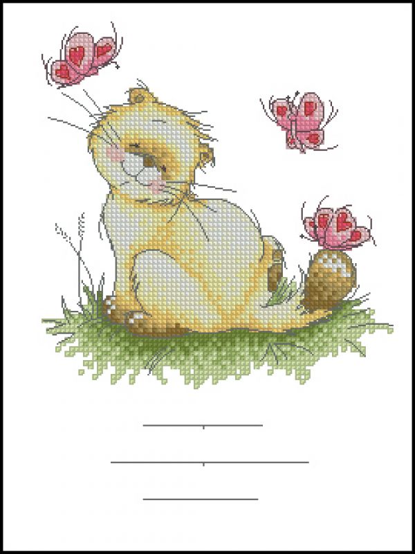 Вышивка крестом Котик с бабочками