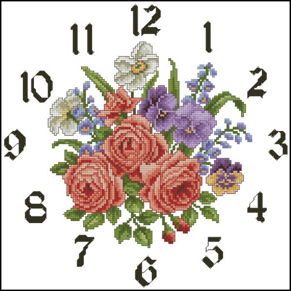 схема вышивки крестом часы с цветами