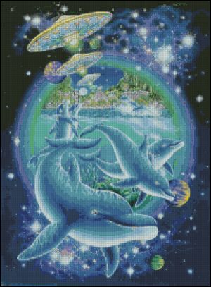 Вышивка крестом Космические дельфины