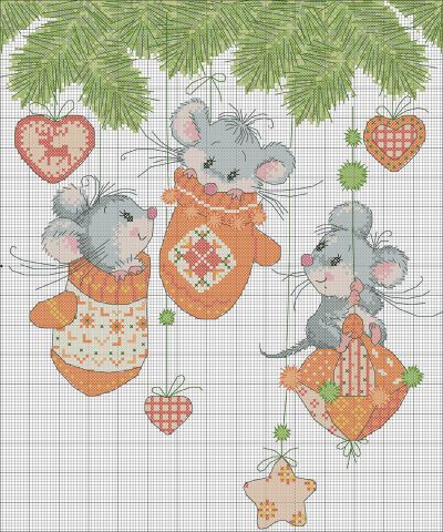 схема вышивки крестом мышки в рукавичках