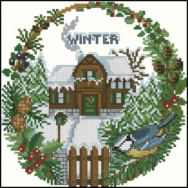 Вышивка крестом Домик зимний