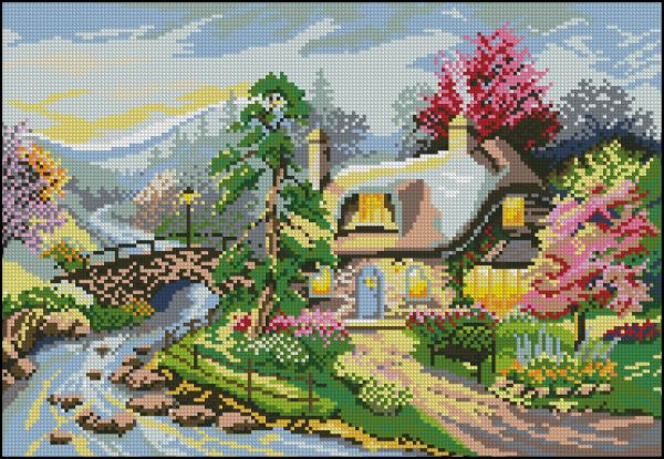 Вышивка крестом Домик в деревне