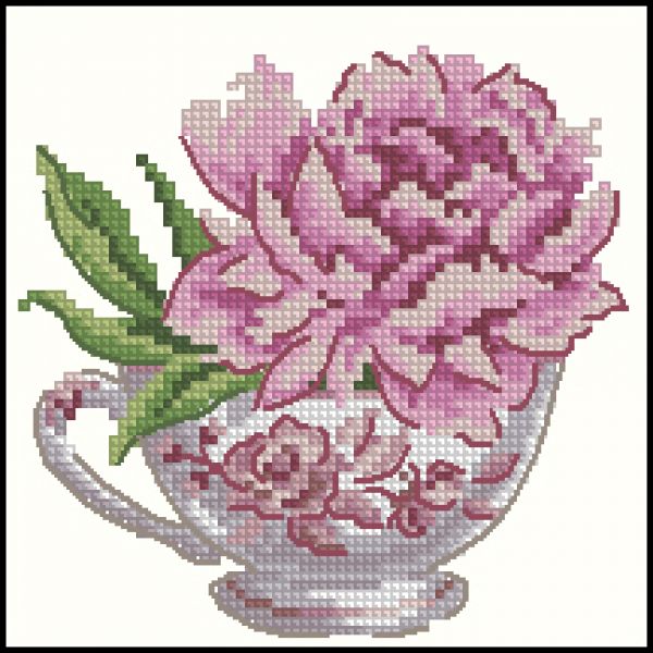 Вышивка крестом Пион в чашке