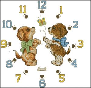 схема вышивки крестом часы со щенками