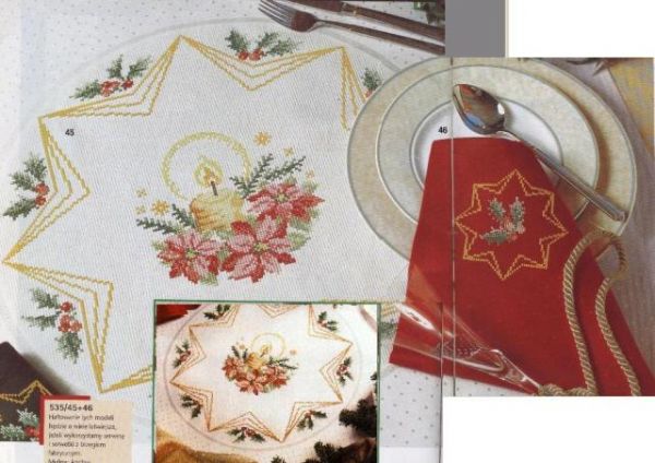 схема вышивки крестом новогодняя скатерть со свечами