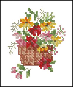 Вышивка крестом Мини корзинка с цветами