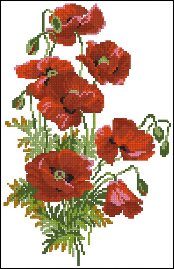 схема вышивки крестом красные маки от чудесных мгновений