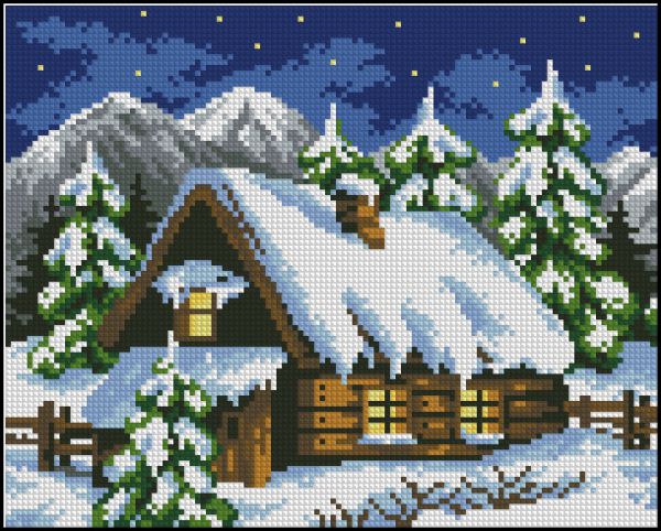 Вышивка крестом Зимняя деревня