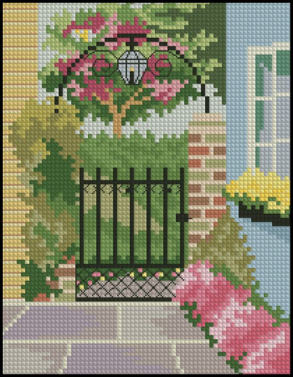 Вышивка крестом Ворота в дворик