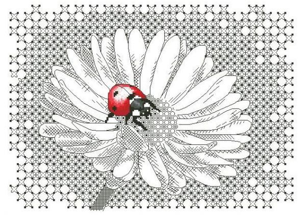 Вышивка крестом Ромашка и букашка