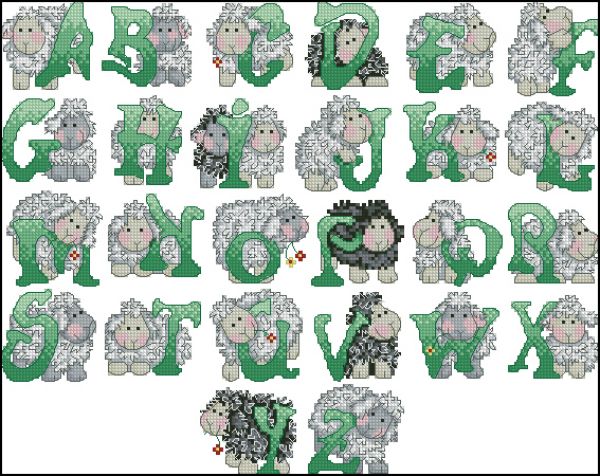 Вышивка крестом Английский алфавит с барашками