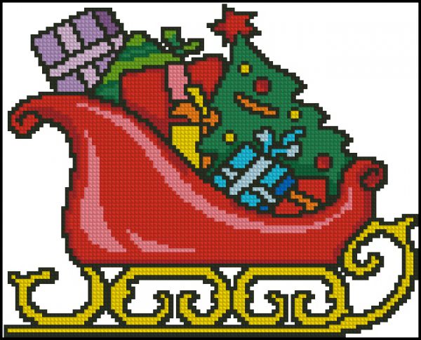 схема вышивки крестом подарки в санках
