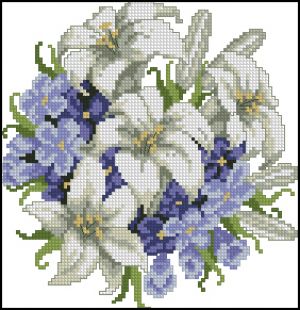 Вышивка крестом Белые лилии и фиалки