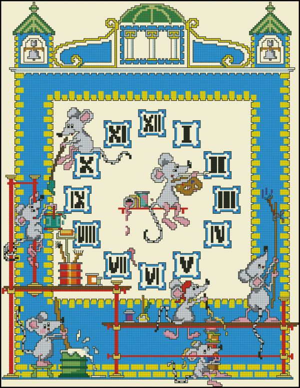 схема вышивки крестом часы с мышами