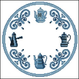 схема вышивки крестом голубые часы с кофейниками