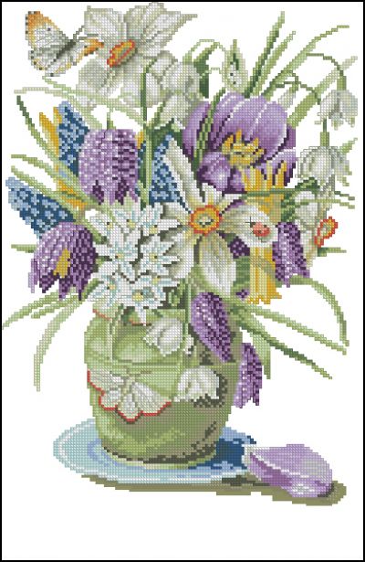 Вышивка крестом Весенний букет - нарциссы и тюльпаны