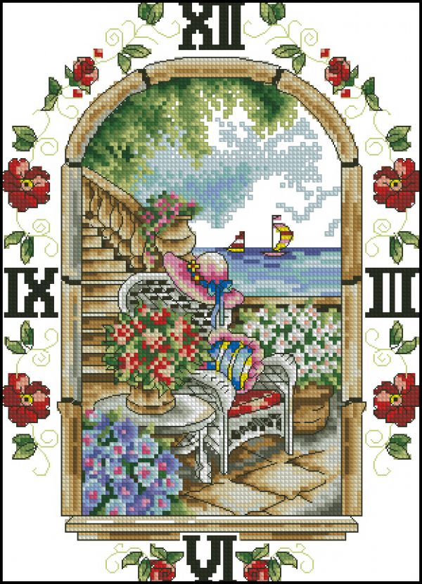 схема вышивки крестом часы - мечты у моря