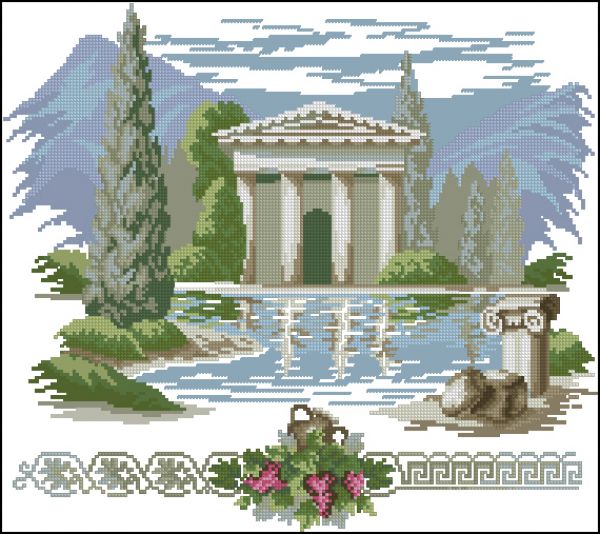 схема вышивки крестом античный пейзаж от чаривной мыти