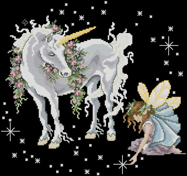 Вышивка крестом Фея и единорог