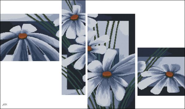 схема для вышивки ромашек Albina K Polyptych Daisies