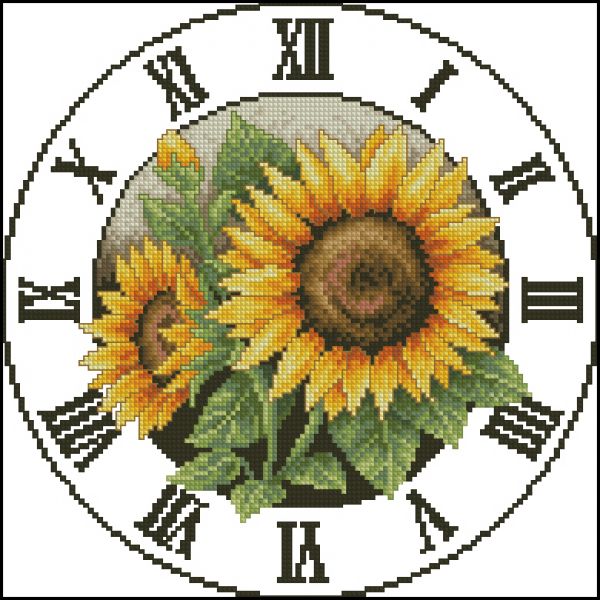 схема вышивки крестом часы с подсолнухами