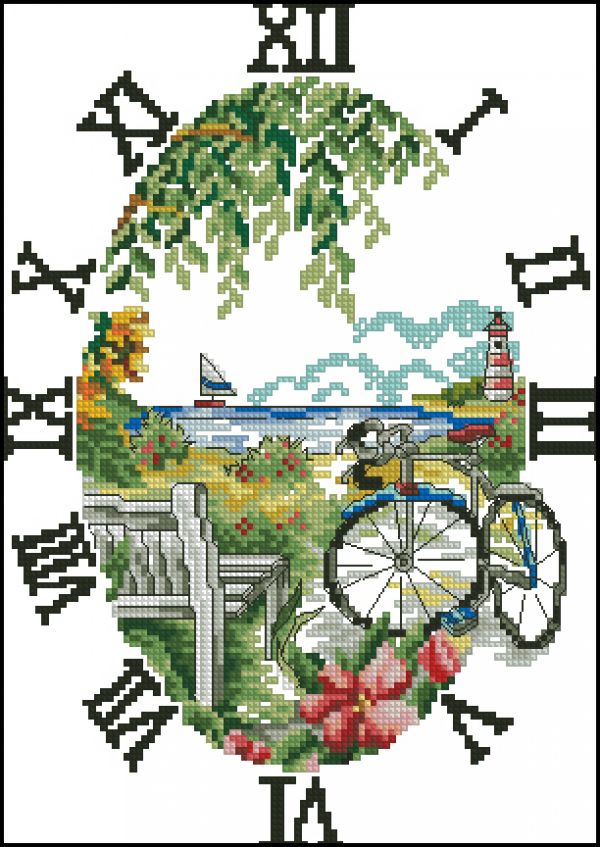 схема вышивки крестом часы вид на море
